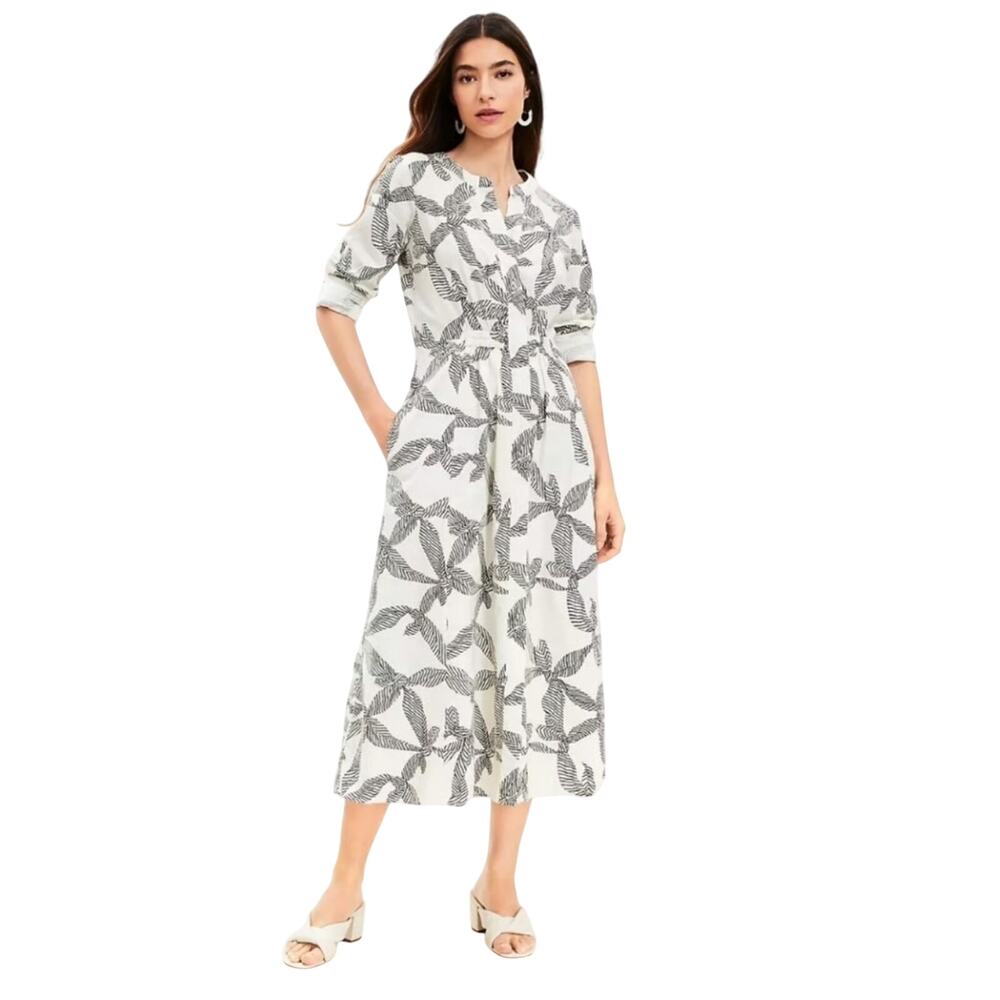 LOFT Women's Long Sleeve White & Black Bow Print Dress Size M